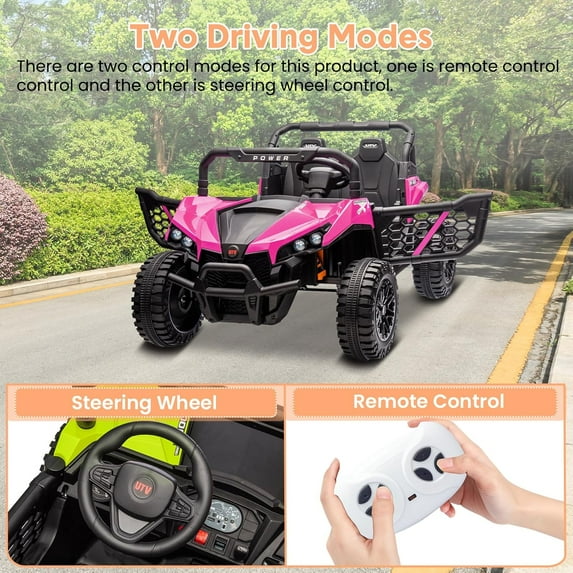 Historyli 24v Ride on Car,Electric Ride-on Car,Off-Road UTV Truck with Remote Control (3.1 MPH Max Speed),Safety Belt,Storage Compartment,Music Player & LED Lights for Ages 3-8,Pink