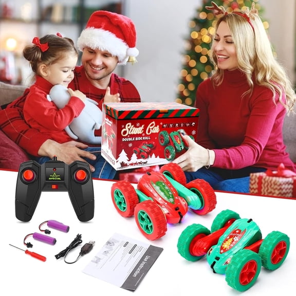 Historyli 2PC Christmas Style Remote Control Car,2.4Ghz High Speed Rock Crawler Vehicle,360 Rotating 4WD Off Road Double Sided Rotating Tumbling,Red+Green