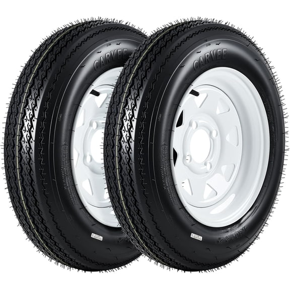 Historyli 2PC Durable Trailer Tire & Wheel Set -4.80-12,6PR Load Range C,4 Lug 12" White Modular Rims,Bias Tires for Utility,Boat,Camper Trailers,Black