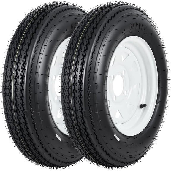 Historyli 2PC Durable Trailer Tire & Wheel Set -5.30-12,6PR Load Range C,4 Lug 12" White Modular Rims,Bias Tires for Utility,Boat,Camper Trailers,Black