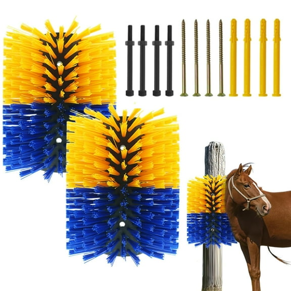 Historyli 2PC Livestock Scratch Brushes,Short Single Cow Brush Cow Scratcher Full Massage Brush for Grooming Relieve Itch for Cow Pig Sheep,Blue and Yellow