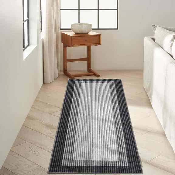 Historyli 2x6 FT Border Area Rug, Modern Contemporary Washable Non Slip Rug, Stain Resistant Soft Low Pile, Black/Grey