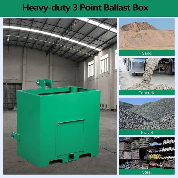 Historyli 3 Point Ballast Box with 800 LBS Capacity, 2 in Hitch Receiver for Quick Hitch Loader, Green