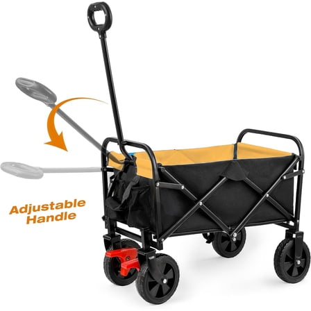 Historyli 30.31x15.16x36.22inch Collapsible Wagon Cart,Portable Foldable Wagon with Silent Universal Wheels, Utility Grocery Cart for Camping, Sports, Beach,Black+yellow+brake