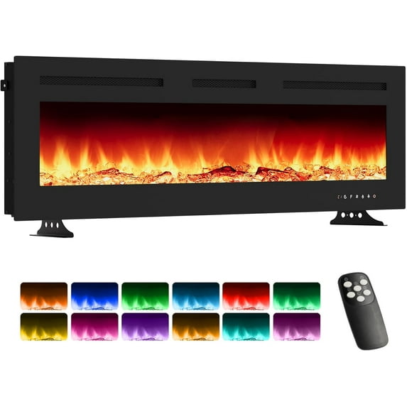Historyli 30 Inch Recessed Wall-Mounted Electric Fireplace with Touchscreen Control,120V/1500W,Features 12 Flame Color Settings,Timer Function,Dual Heating Levels,and 5 Brightness Adjustments,Black
