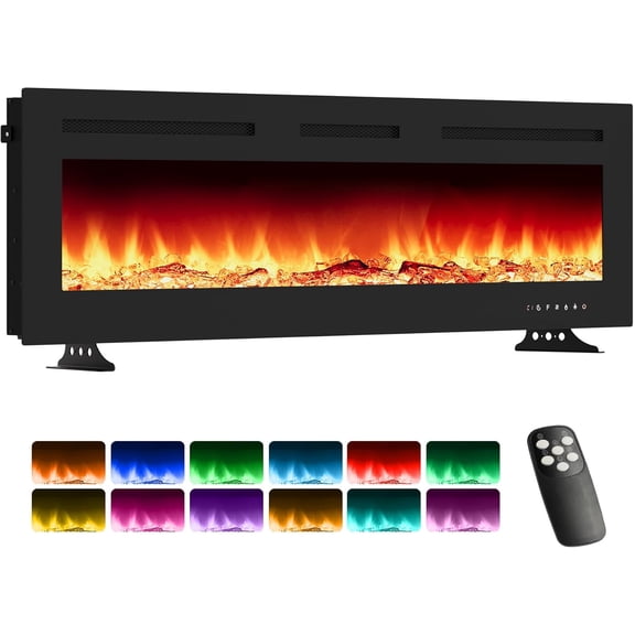 Historyli 30 Inch Recessed Wall-Mounted Electric Fireplace with Touchscreen Control,120V/1500W,Features 12 Flame Color Settings,Timer Function,Dual Heating Levels,and 5 Brightness Adjustments,Black