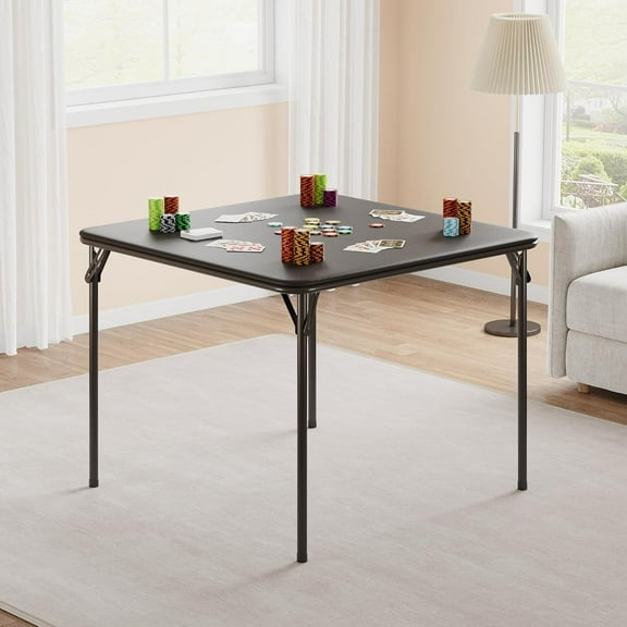 Historyli 33.6 Inch Folding Table,Folding Card Table,Portable Square Folding Table with PU Soft Cushion,Metal Foldable Table Suitable for Living Room,Bedroom(No Chair),Black