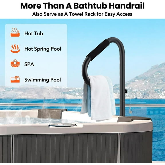Historyli 35-57 in Hot Tub Handrail with Light,360° Rotatable Spa Side Handrail,Adjustable Height,Non-Slip Grip,600lbs Capacity for Indoor & Outdoor,Black