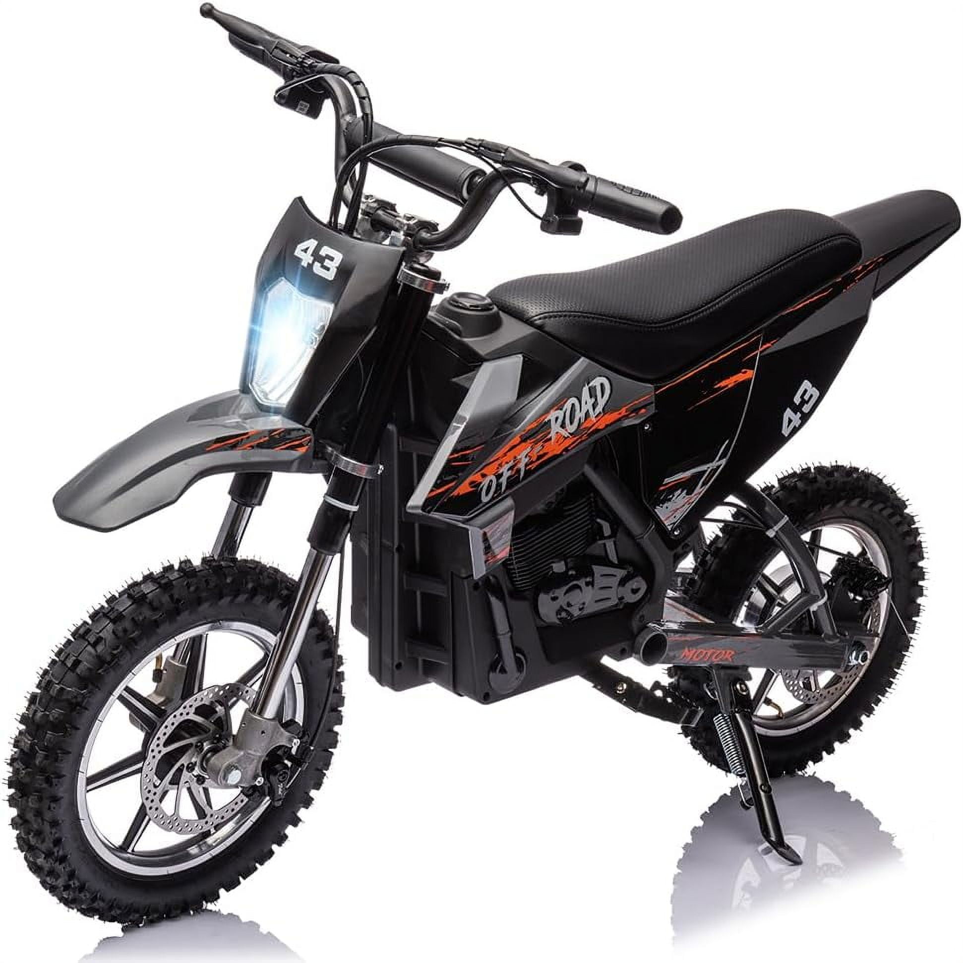 Historyli 36V Ride On Dirt Bike,Electric Off Road Motorcycle with 500W Brushed Motor,Fast Speed Up to 15.5 Mph,Max Load 175 Lbs,Led Light,Leather Seat,Disc Brake,Air-Filled Tires,Black