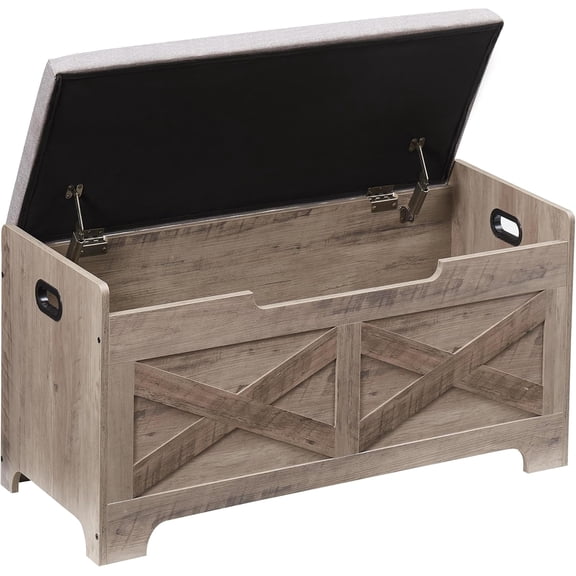 Historyli 39.4 Inch Storage Chest,Barn Style Farmhouse Toy Storage Trunk,Wooden Entryway Storage Bench with Safety Hinge and Lift-Top for Entryway,Living Room,Light ivory 100CM