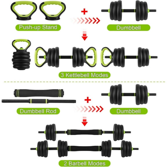 Historyli 4-In-1 Adjustable Dumbbell Set 44Lbs,Multi-Function Dumbbell & Barbell,Strength Training Equipment for Bench Press,Squats & Push-Up Handles for Home Gym,Black+Green