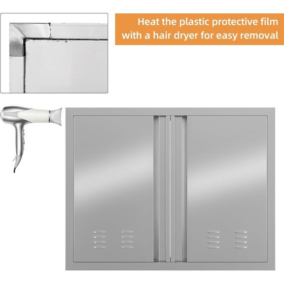 Historyli 42W x 21H Inch Outdoor Kitchen Doors,304 Stainless Steel BBQ Access Door with Recessed Handle&Vents,for Outdoor Kitchen and BBQ Island