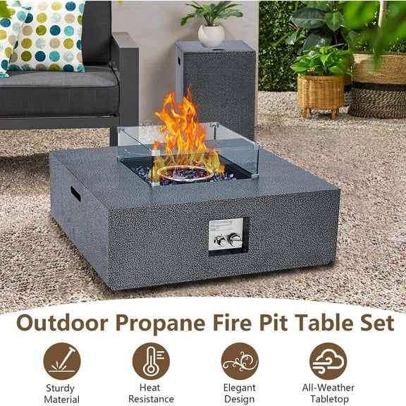 Historyli 48 Inch Fire Pit Table with Cover & Rain Cover,,50000Btu Fire Pit Table with Sturdy Steel & Iron Fence Surface for Outdoor,Black silver
