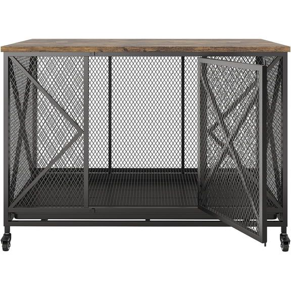 Historyli 48 Inch Multi-Functional Indoor Pet House Side End Table, Large Dog Crate Furniture with Flip Top, Black