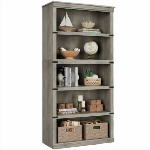Historyli 5 Tier Book Shelf,Farmhouse Book Case,67.4" Tall Shelf with Storage,Wooden Bookshelves for Living Room,Home Office-Brown( 67.4" H x 31.5" W x 12.8" D),Grey