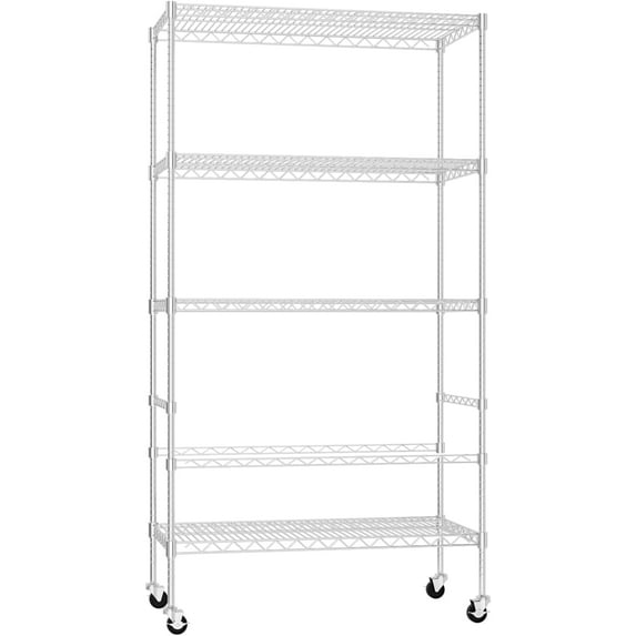 Historyli 5 Tier Shelf Organizer,Storage Shelves Heavy Duty Metal Shelves Unit with Wheels for Storage Rack Outdoor Indoor,Pantry Shelf,Garage Shelving,Wire Shelf Rack for Kitchen,Closet