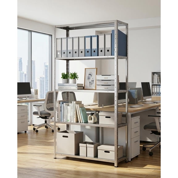 Historyli 5-Tier Steel Storage Shelf, Adjustable Metal Rack, Indoor/Outdoor Utility Stand for Garage, Silver