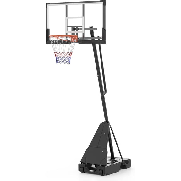 Historyli 52 Inch Basketball Hoop,Height Adjustable Basketball Hoop Goal System,Mobile Stand with Wheels Weighted Base,Youth&Adults,Black