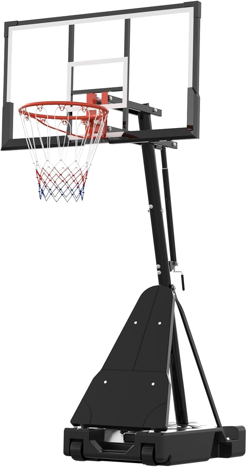 Historyli 52 Inch Basketball Hoop,Height Adjustable Basketball Hoop Goal System,Mobile Stand with Wheels Weighted Base,Youth&Adults,Black
