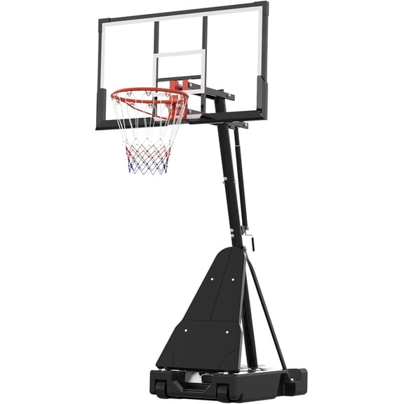 Historyli 52 Inch Basketball Hoop,Height Adjustable Basketball Hoop Goal System,Mobile Stand with Wheels Weighted Base,Youth&Adults,Black