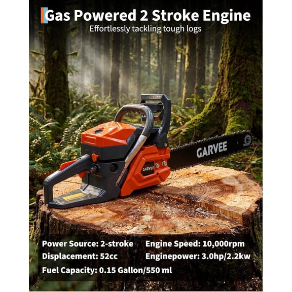 Historyli 52cc Gas Powered Chainsaw, 2-Stroke Engine with Quick Start & Ergonomic Handle, Orange