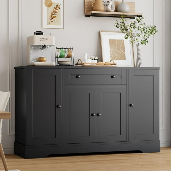 Historyli 55 in Wood Sideboard Buffet Cabinet with Storage,Dining Room Cabinet with Drawer,Shelves & Doors,Slim Coffee Bar Station Credenzas for Living Room,Black