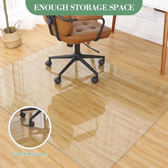 Historyli 55x46Inch Tempered Glass Chair Mat, 1000 Lbs Capacity for Office Rolling Chairs, Clear