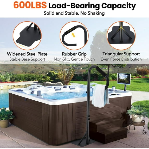 Historyli 57 in Hot Tub Handrail,360° Rotatable Spa Side Handrail,Adjustable Height,Non-Slip Grip,600lbs Capacity for Indoor & Outdoor,Black