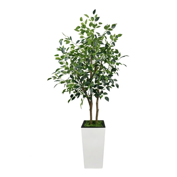 Historyli 5FT Evergreen Artificial Ficus Benjamini or Olive Tree Realistic Silk Leaves, Durable Trunk Low Maintenance Faux Plant for Modern Home or Office