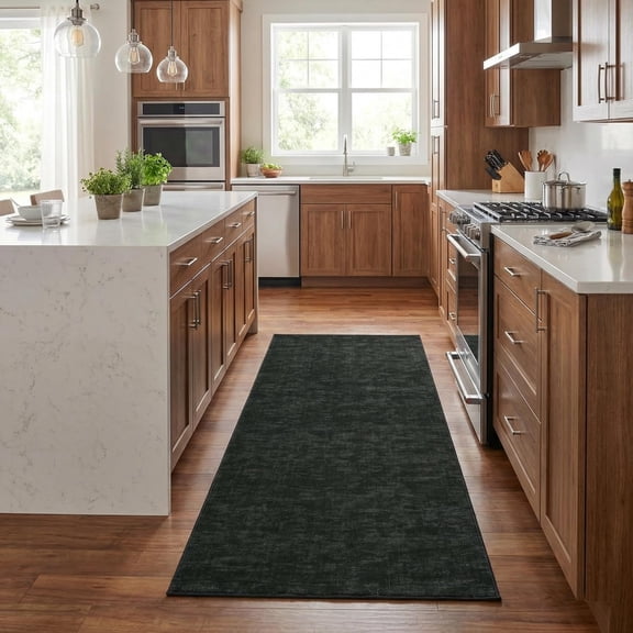 Historyli 5x7 FT Washable Hallway Runner Rug, Modern Solid Color Non Slip Runners Minimalist Low Pile, Black