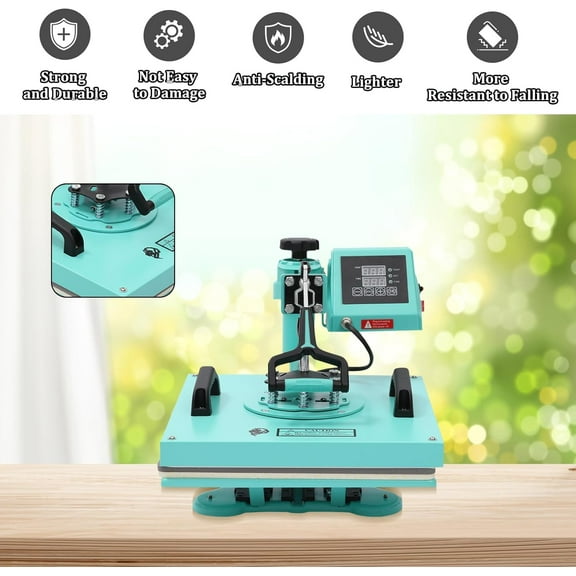 Historyli 6 in 1 Heat Press Machine,15x15 Inch Professional Heat Transfer Press,360° Swing Away Digital Sublimation Machine for T-Shirts,Mugs,Tumblers,Green