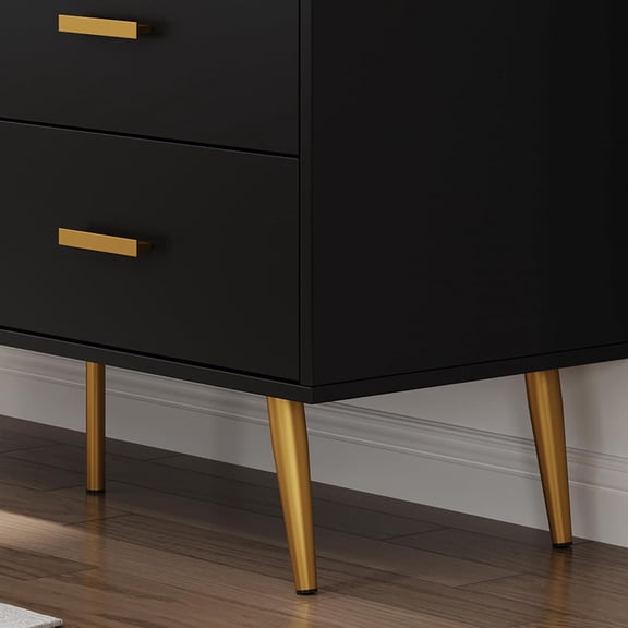 Historyli 6 Drawer Dresser, for Bedroom, with Gold Handles, Modern Wood, Black