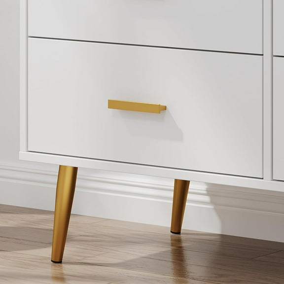 Historyli 6 Drawer Dresser, for Bedroom, with Gold Handles, Modern Wood, White