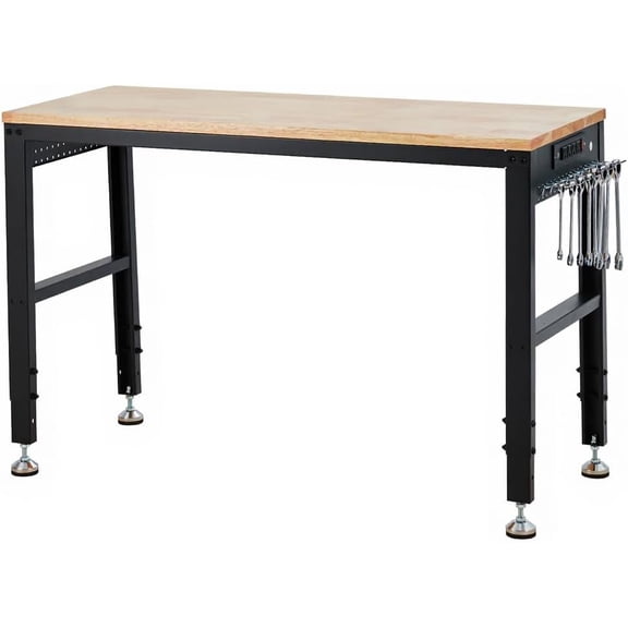 Historyli 60x 20 Inch Heavy Duty Adjustable Workbench,Garage Work Table with Built-in Power Outlets and USB Ports,Locking Wheels,35 Hooks,2000LBS Capacity,Black
