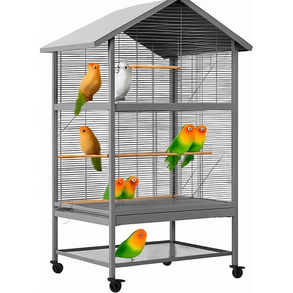 Historyli 65.7 Inch Large Bird Cage for Parrots & Parakeets - Extra Wide Rolling Parakeet Cage,Flight Cage with 4 Metal Feeders,Wood Perches & Storage Shelf Use for Breeders,Black