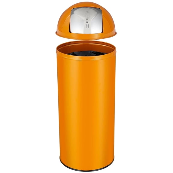 Historyli 65L/17 Gallon Heavy Duty Stainless Steel Tall Commercial Trash Can,Push Lid Kitchen Waste Bin,Durable Garbage Bin for Home Office Restaurant,Bright Orange