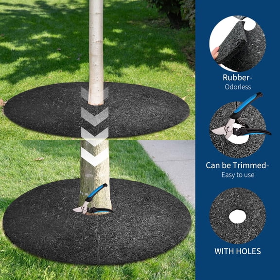 Historyli 6PC Rubber Tree Mulch Ring, Heavy Duty Reusable Tree Mulch Mat for Landscaping, Black