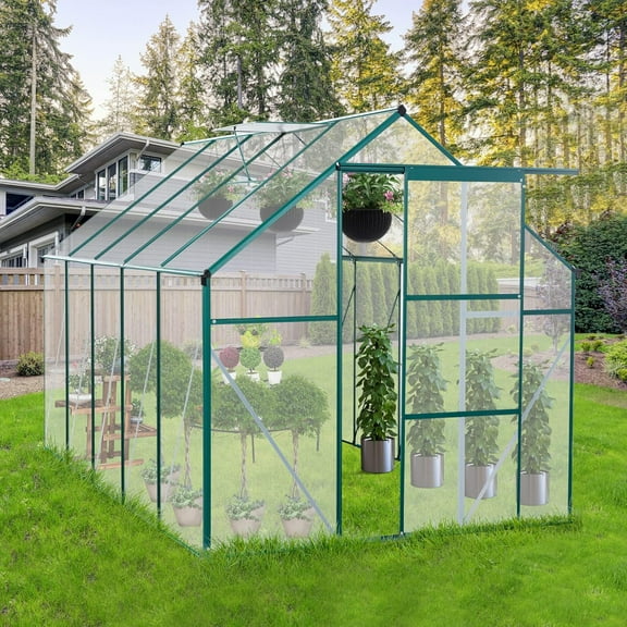 Historyli 6x10 Ft Greenhouses for Outdoors,Walk in Greenhouse with Adjustable Roof,Sliding Door,Drainage System & Galvanized Base,Rust-Proof Greenhouse for Backyard,Black