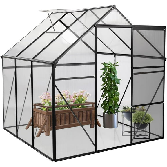 Historyli 6x6FT Clear Plastic Panels Greenhouse,Walk-in Greenhouse,Sturdy Metal Frame Greenhouse,Indoor Outdoor Garden House with Window for Backyard,Black