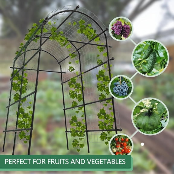 Historyli 7 Pipes Adjustable Garden Arch Trellis, 7.5FT Metal Arbor with Climbing Net, Black