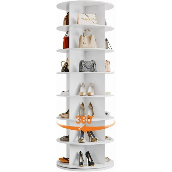 Historyli 7 Tier Rotating Shoe Rack Tower,360° Revolving Free Standing Spinning Shoe Organizer,Vertical Spinning Shoes Display,Shoes Rack Storage Round Carousel,Rotate Shoes Closet Organization,White
