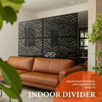 Historyli 72 H x 47 W Inch Metal Privacy Screen,Outdoor Privacy Screens and Panels,Freestanding Decorative Fence,3-Panel with Stand for Outdoor & Indoor Use,Leaf Pattern-Black