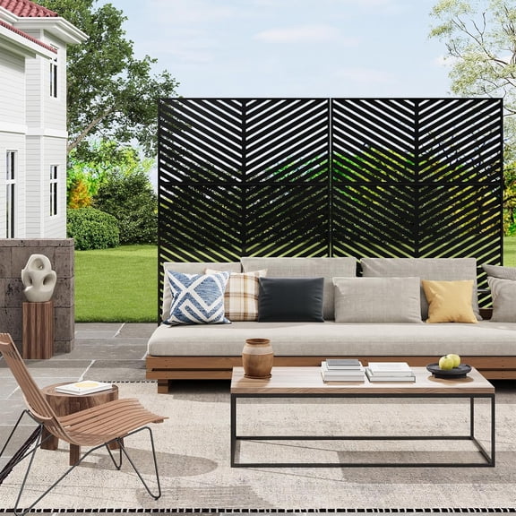Historyli 72x47 Inch Metal Privacy Screen, Freestanding Decorative Divider for Garden, Diagonal Stripe