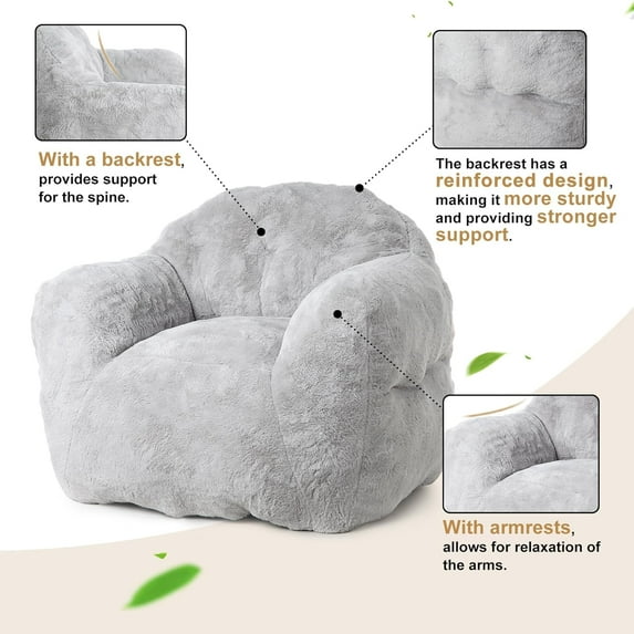 Historyli Bean Bag Chair, with Filler Included, Large, Machine Washable, Memory Foam, Ultra Soft Faux Fur Fabric, Round