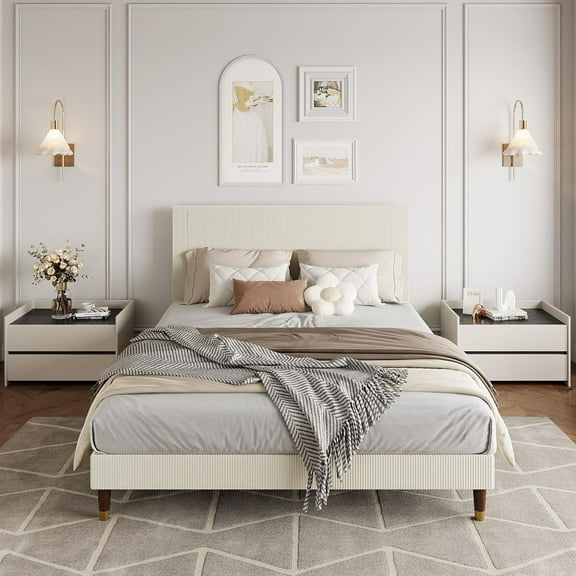 Historyli Bed Frame-Queen Size with Upholstered Headboard-Fabric Bed Platform with Sturdy Metal Slats Support,Noise-Free Structure,Under Bed Storage,No Box Spring Needed,Easy Assembly
