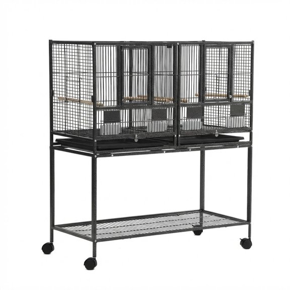 Historyli Bird Flight Cage with Rolling Stand,Large Divided Breeding Birdcage with Detachable Wheels,Stackable Wrought Iron Aviary,Black