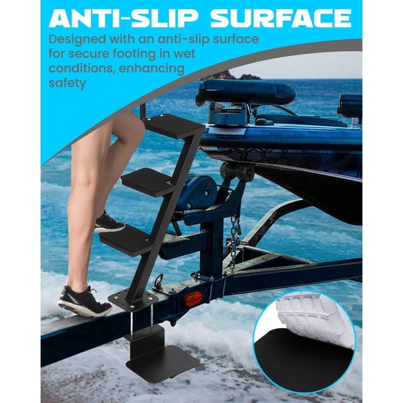 Historyli Boat Trailer Steps-3-Step Non-Slip Surface,Heavy-Duty with Handle-Universal Fit for Trailer Tongue Access,Load Capacity 400 Lbs
