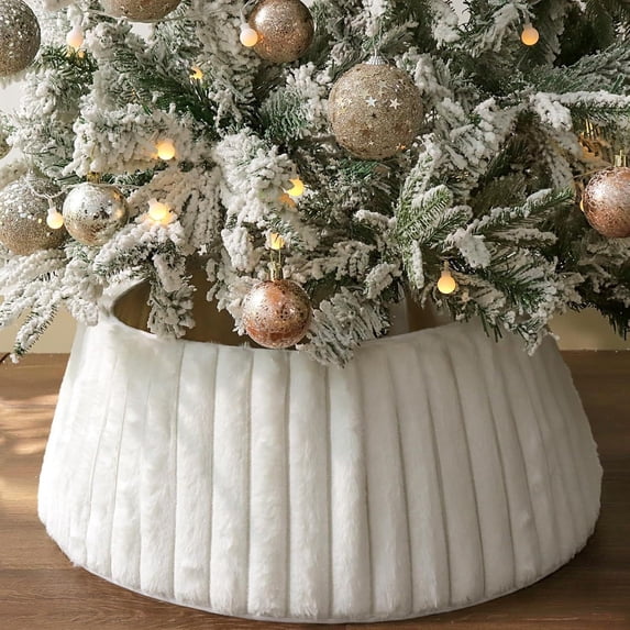 Historyli Christmas Tree Collar, Luxury Plush, with Stripe Textured Pattern, White