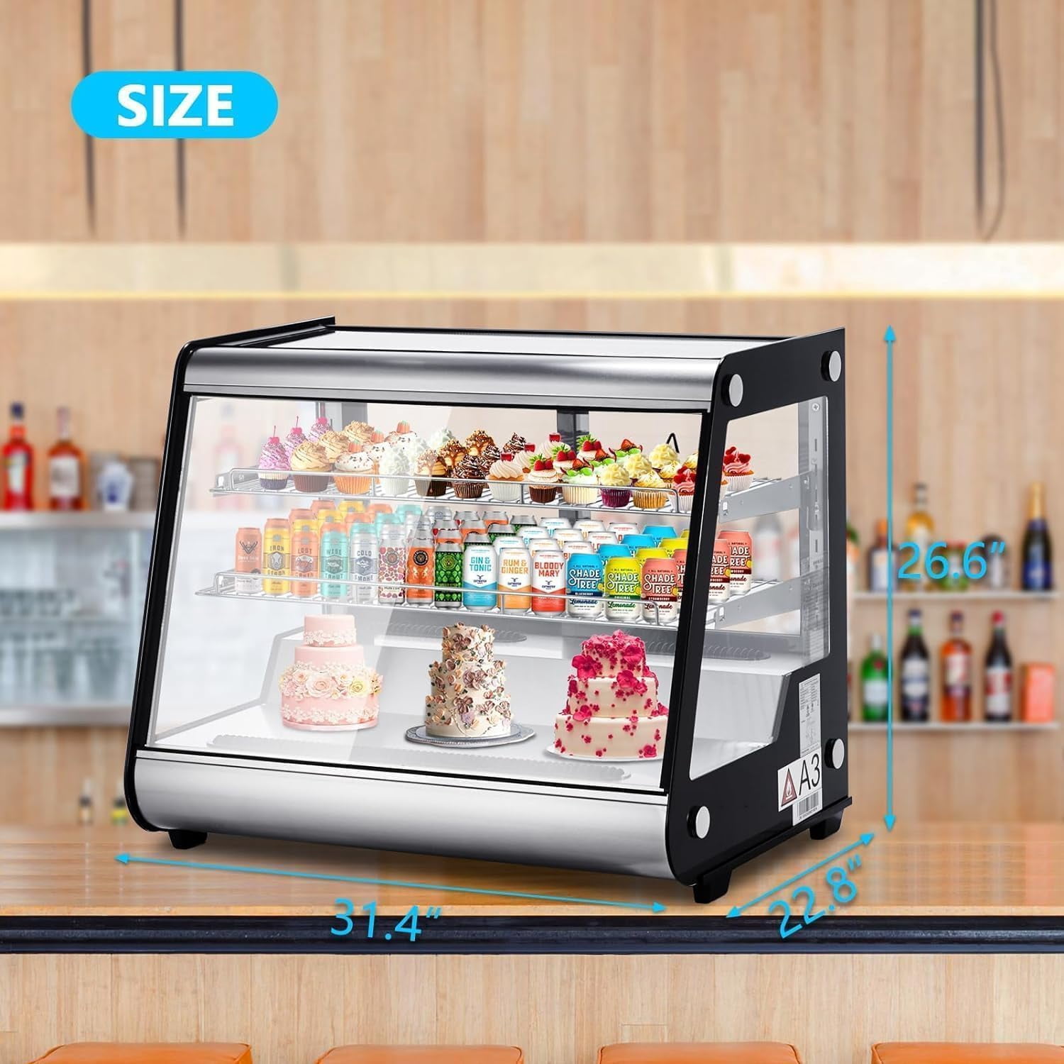 Historyli Commercial Countertop Display Refrigerator with LED Lighting, Merchandiser Beverage Cooler, Black
