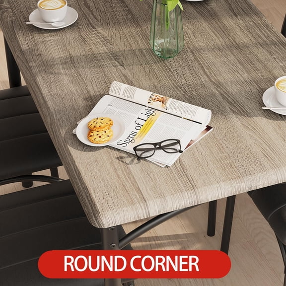 Historyli Dining Table Set for 4, 5 Piece, Kitchen Table with 4 Upholstered Chairs, Wood Rectangular, Cement ash